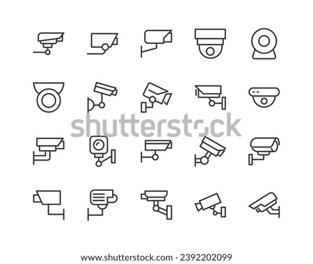 Big set of cctv line icons. Vector illustration isolated on a white background. Premium quality symbols. Stroke vector icons for concept or web graphics. Simple thin line signs.