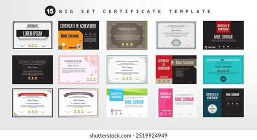 Big set Certificate of appreciation or Award diploma template design 