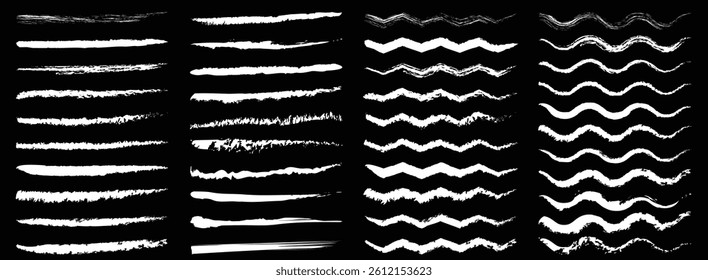 Big set of chalk brushes. Hand drawn grunge lines on chalkboard background can be used as art brushes. Hand drawn pastel lines.	