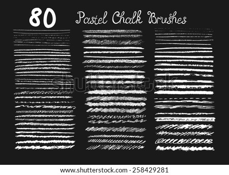 Big set of chalk brushes. Hand drawn pastel  lines.