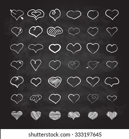 Big set of chalk hearts hand-drawn scribble design