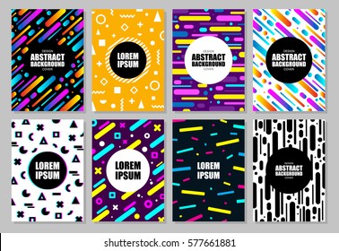 Big set of chaotic geometry backgrounds. Covers, placards, banners, posters, flyers. A4 format. Vector illustration.