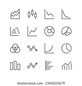 Big set of chart line icons. Vector illustration isolated on a white background. Premium quality symbols. Stroke vector icons for concept or web graphics. Simple thin line signs.