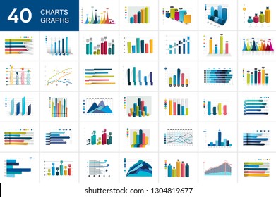 Big set of charts, graphs. Blue color. Infographics business elements. 