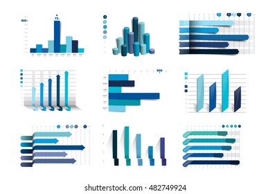 Big set of charts, graphs. Blue color. Infographics business elements.
