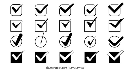 Big set of Check Marks with Crosses different shapes. Check Marks with Crosses. Check Marks with Crosses in modern simple flat style. Examination mark and checklist marks. Check signs sketch, voting a