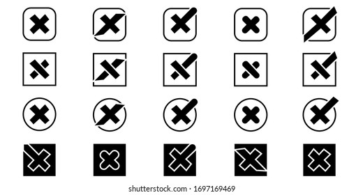 Big set of Check Marks with Crosses different shapes. Check Marks with Crosses. Check Marks with Crosses in modern simple flat style. Examination mark and checklist marks. Check signs sketch, voting a