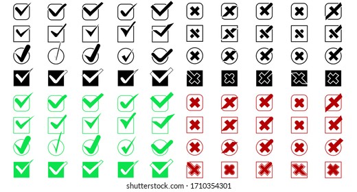 Big set of Check Marks with Crosses different shapes and color