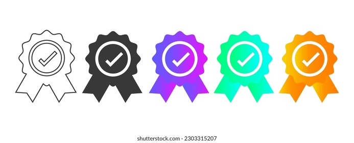 Big set of check marks icon. Tick, checkbox, flag, right, correct answer, option, document, questionnaire, survey. Business concept. Color gradient.