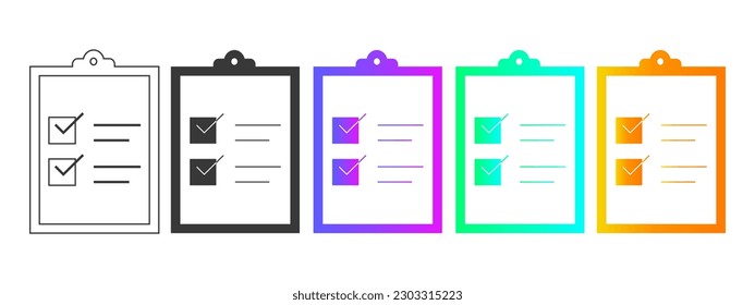 Big set of check marks icon. Tick, checkbox, flag, right, correct answer, option, document, questionnaire, survey. Business concept. Color gradient.