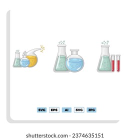 Big set of Chemistry laboratory and icon diagrams showing various kinds of experiments, glasses and molecules maintained on white for design elements, colored vector illustration