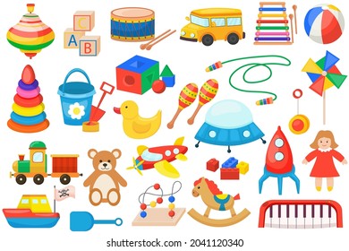 A big set of children's toys. Montesori. Children. Icons are isolated on a white background. Vector illustration for your design.