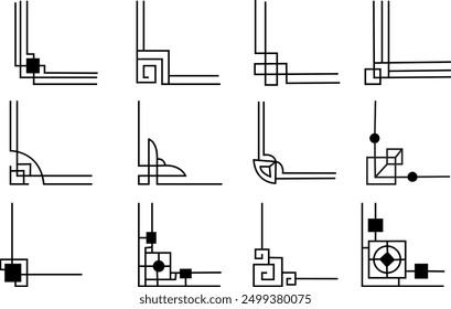 Big Set of Chinese frame corners. Traditional Asian pattern. For decoration of banners, holiday cards and Asian culture products. Vector illustration isolated on with transparent background.