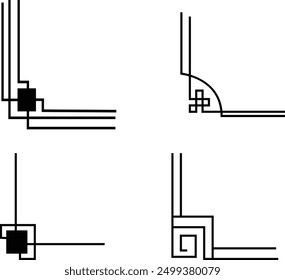 Gran conjunto de esquinas de marco chino. Patrón asiático tradicional. Para la decoración de Anuncios, tarjetas de vacaciones y productos de la cultura asiática. Ilustración vectorial aislada en con fondo transparente.