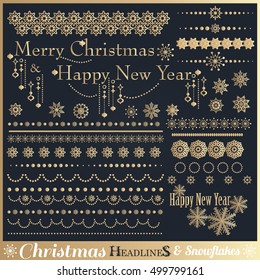 Big set of Christmas calligraphic design elements. Vector illustration