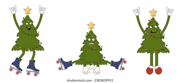 
Big Set Christmas cartoon element isolated transparent background. Trendy design web pages, card,  banner. Collection XMAS celebration poster symbol retro Groovy y2k style. Vector illustration