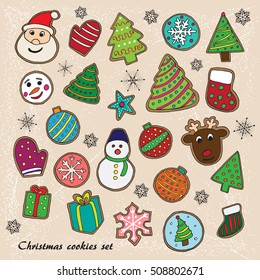 Big set of Christmas cookies color sketch
