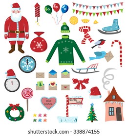 Big set of Christmas decorations, attributes, characters and symbols. Part two. EPS 10 vector illustration, no transparency