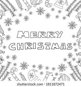 Big set of Christmas design doodle elements with Merry Christmas Lettering