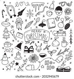 Big set of Christmas design element in doodle style