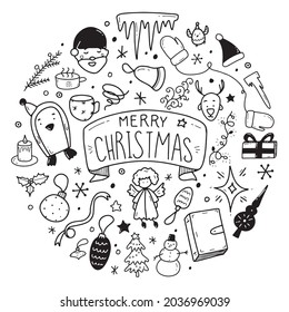 Big set of Christmas design element in doodle style