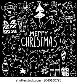 Big set of Christmas design element in doodle style