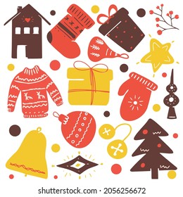 Big set of Christmas design element in doodle style