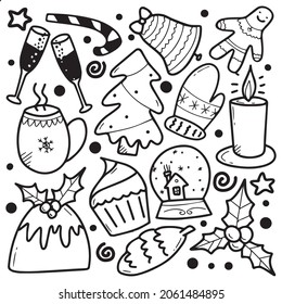 Big set of Christmas design element in doodle style