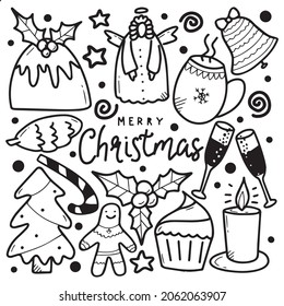 Big set of Christmas design element in doodle style