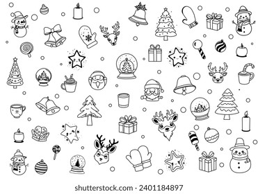 Gran conjunto de elementos de diseño navideño en estilo doodle
