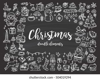 Big set of Christmas design element in doodle style