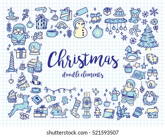 Big set of Christmas design element in doodle style