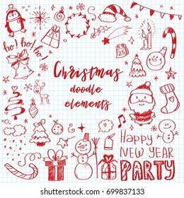 Big set of Christmas design element in doodle style