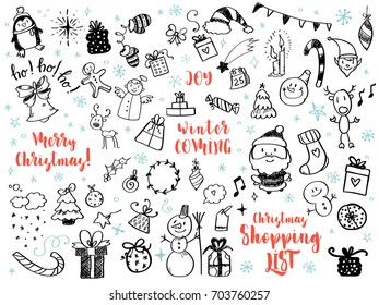 Big set of Christmas design element in doodle style