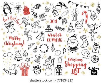 Big set of Christmas design element in doodle style