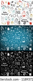 Big set of Christmas design elements in doodle style