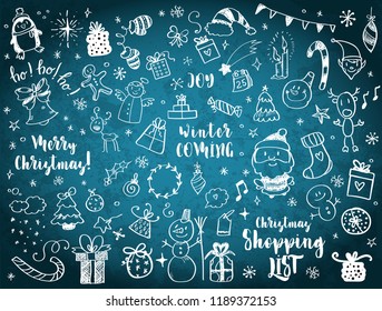 Big set of Christmas design elements in doodle style