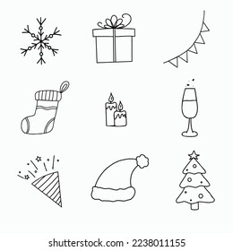 Big set of christmas doodle style design element