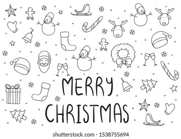 big set christmas element doodle . merry christmas background . set of christmas hand draw style