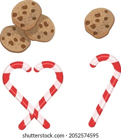 Big set of Christmas gingerbread cookies with icing, snowflakes, sweets, Christmas tree decoration elements and other sweets Vector illustration.