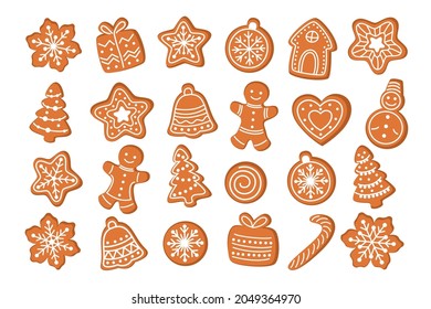 Big set Christmas gingerbread. Hand drawn vector illustration.