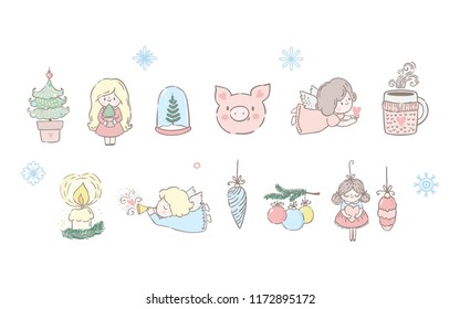 Big set with christmas icon and design elements
