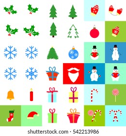 Big set Christmas icons, flat design template, vector illustration