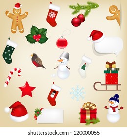 Big Set Christmas Icons With Gradient Mesh, Vector Illustration