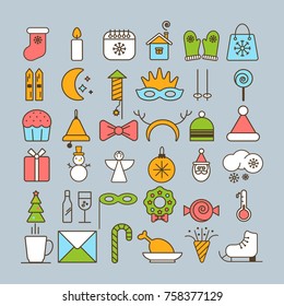 big set of christmas icons. Vector illustration.