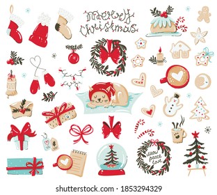 Big set of Christmas items. Vector illustration for greeting cards, christmas invitations and scrapbooking