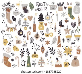 Big set of Christmas items. Vector illustration for greeting cards, christmas invitations and scrapbooking