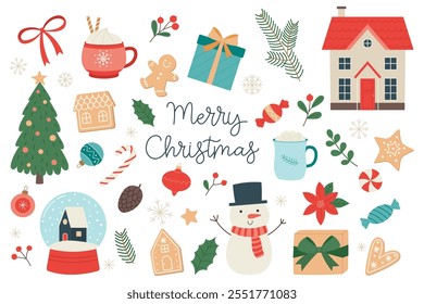 Big set of Christmas and New Year illustration. Cute illustration for design, greeting card, decoration, textile. Hand drawn.