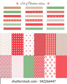 Big set of Christmas and New Year ribbons, backgrounds and patterns.