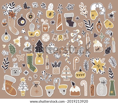 Big set of Christmas stickers. Vector illustration for greeting cards, christmas invitations and scrapbooking